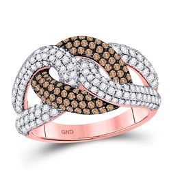 1 & 1/2 CTW Womens Round Brown Diamond Link Fashion Ring 14kt Rose Gold - REF-105T7V