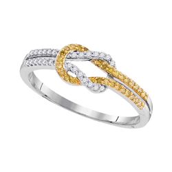 1/5 CTW Womens Round Yellow Color Enhanced Diamond Knot Lasso Band Ring 10k White Gold - REF-19T6V