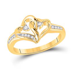 1/10 CTW Womens Round Diamond Double Heart Ring 10kt Yellow Gold - REF-25Y3N