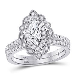 1 & 1/4 CTW Marquise Diamond Bridal Wedding Ring 14kt White Gold - REF-197V6Y