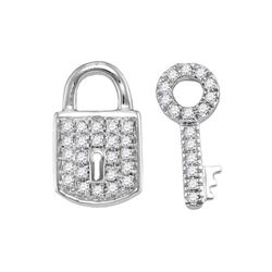 1/10 CTW Womens Round Diamond Lock Key Fashion Earrings 10kt White Gold - REF-15W2H