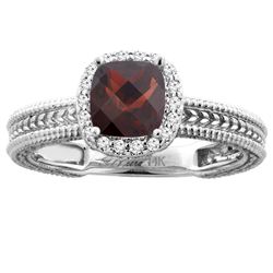 1.60 CTW Garnet & Diamond Ring 14K White Gold - REF-45X4M