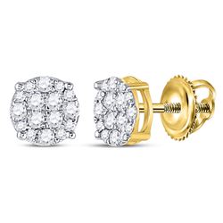 1/4 CTW Mens Round Diamond Cluster Earrings 10kt Yellow Gold - REF-17V6Y