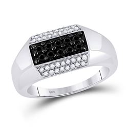 3/4 CTW Mens Round Black Color Enhanced Diamond Band Ring 10kt White Gold - REF-46F4W