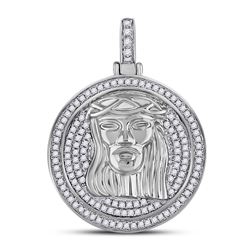 3/4 CTW Mens Round Diamond Jesus Circle Charm Pendant 10kt White Gold - REF-61W4H