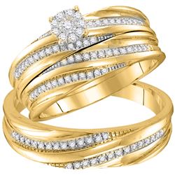 1/3 CTW His Hers Round Diamond Solitaire Matching Wedding Set 10kt Yellow Gold - REF-44V4Y