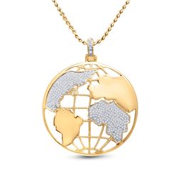 3/4 CTW Mens Round Diamond Globe World Charm Pendant 10kt Yellow Gold - REF-69A5M