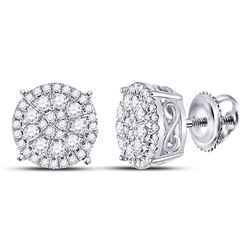 1/2 CTW Womens Round Diamond Circle Cluster Earrings 10kt White Gold - REF-37F5W