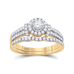 5/8 CTW Round Diamond Halo Bridal Wedding Ring 14kt Yellow Gold - REF-65T4V