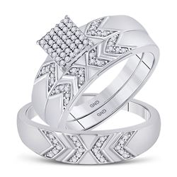 1/4 CTW His Hers Round Diamond Square Matching Wedding Set 10kt White Gold - REF-40N8A