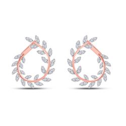 1 CTW Womens Round Diamond Twist Vine Hoop Earrings 14kt Rose Gold - REF-95T5V