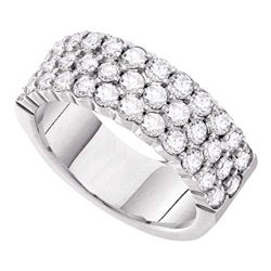 3 CTW Womens Round Diamond Triple Row Pave Band Ring 14kt White Gold - REF-361X3T