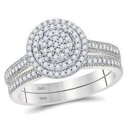 1/3 CTW Round Diamond Cluster Bridal Wedding Ring Band Set 10kt White Gold - REF-34V3Y