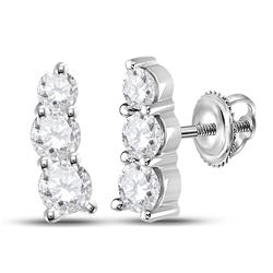 1 CTW Womens Round Diamond Fashion 3-stone Earrings 14kt White Gold - REF-136R4X