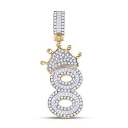 3/4 CTW Mens Round Diamond Number 8 Crown Charm Pendant 10kt Yellow Gold - REF-38F2W