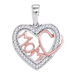 1/10 CTW Womens Round Diamond Mom Mother Heart Pendant 10kt Two-tone Gold - REF-13X5T