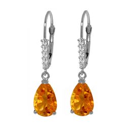 Genuine 3.15 ctw Citrine & Diamond Earrings 14KT White Gold - REF-44K3V