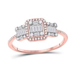 3/8 CTW Womens Baguette Diamond Triple Cluster Ring 14kt Rose Gold - REF-44Y5N