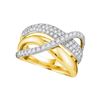 Image 1 : 1 CTW Womens Round Diamond Triple Row Crossover Strand Band Ring 14kt Yellow Gold - REF-109H2R