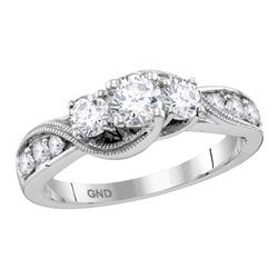 1 CTW Round Diamond 3-stone Milgrain Bridal Wedding Engagement Ring 14kt White Gold - REF-158M7F