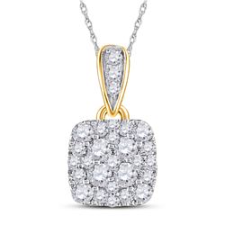 1/2 CTW Womens Round Diamond Square Pendant 14kt Yellow Gold - REF-39N5A