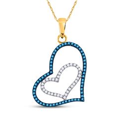 1/4 CTW Womens Round Blue Color Enhanced Diamond Heart Pendant 10kt Yellow Gold - REF-13H5R