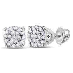 1/8 CTW Womens Round Diamond Cluster Earrings 10kt White Gold - REF-12Y2N