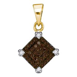 1/6 CTW Womens Round Brown Diamond Diagonal Square Pendant 10kt Yellow Gold - REF-8N3A