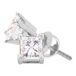 3/8 CTW Womens Princess Diamond Solitaire Earrings 14kt White Gold - REF-44Y4N