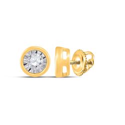 1/6 CTW Womens Round Diamond Solitaire Earrings 10kt Yellow Gold - REF-19N2A