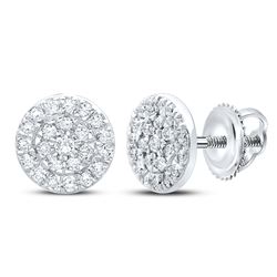 1/8 CTW Womens Round Diamond Cluster Earrings 10kt White Gold - REF-17W6H