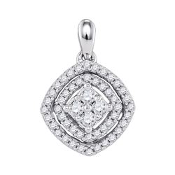 1/2 CTW Womens Round Diamond Offset Square Fashion Pendant 10kt White Gold - REF-31Y4N