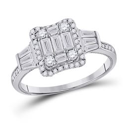 3/4 CTW Womens Baguette Diamond Square Ring 14kt White Gold - REF-102T3V