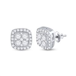 3/4 CTW Womens Round Diamond Square Earrings 14kt White Gold - REF-61W4H
