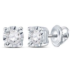 1/3 CTW Womens Round Diamond Solitaire Stud Earrings 10kt White Gold - REF-37H5R