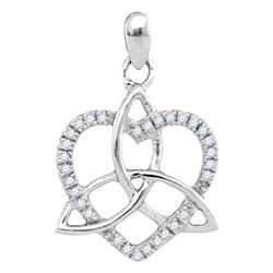 1/10 CTW Womens Round Diamond Triquetra Heart Pendant 10kt White Gold - REF-9A5M