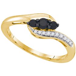 1/4 CTW Womens Round Black Color Enhanced Diamond 3-stone Ring 10kt Yellow Gold - REF-16X4T