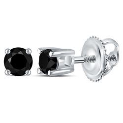 1/4 CTW Womens Round Black Color Enhanced Diamond Solitaire Earrings 10kt White Gold - REF-9F5W