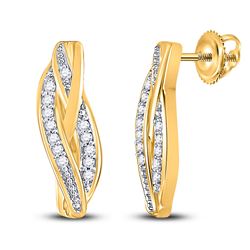 1/20 CTW Womens Round Diamond Vertical Bar Earrings 10kt Yellow Gold - REF-12V2Y