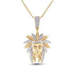 3/4 CTW Mens Round Diamond Native Headdress Charm Pendant 10kt Yellow Gold - REF-81F7W