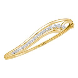1 CTW Womens Round Diamond Graduated Journey Bangle Bracelet 14kt Yellow Gold - REF-150R2X