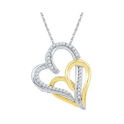 1/6 CTW Womens Round Diamond Two-tone Double Joined Hearts Pendant 10kt White Gold - REF-13H5R