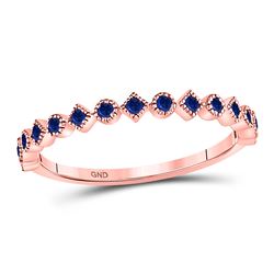 1/5 CTW Womens Round Blue Sapphire Stackable Band Ring 10kt Rose Gold - REF-16R4X