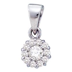 1/4 CTW Womens Round Diamond Solitaire Circle Frame Cluster Pendant 14kt White Gold - REF-20A5M