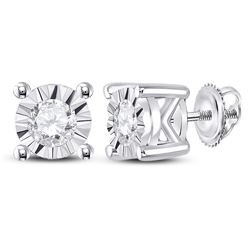 1/4 CTW Womens Round Diamond Solitaire Stud Earrings 10kt White Gold - REF-23M3F