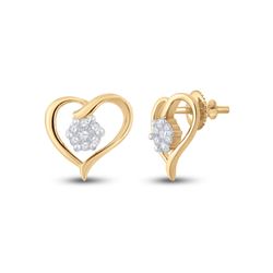 1/6 CTW Womens Round Diamond Heart Earrings 10kt Yellow Gold - REF-21W8H