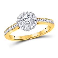 3/8 CTW Round Diamond Solitaire Bridal Wedding Engagement Ring 14kt Yellow Gold - REF-58R2X