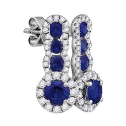 1 & 3/8 CTW Womens Round Blue Sapphire Diamond Fashion Earrings 18kt White Gold - REF-143F2W