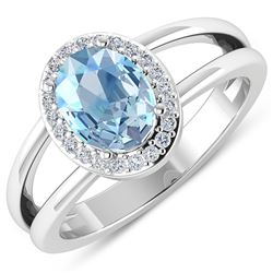 Natural 1.62 CTW Aquamarine & Diamond Ring 14K White Gold - REF-66W9X