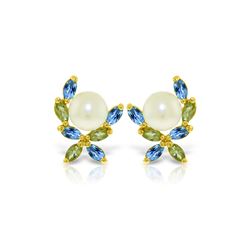 Genuine 3.25 ctw Blue Topaz & Peridot Earrings 14KT Yellow Gold - REF-30M2T